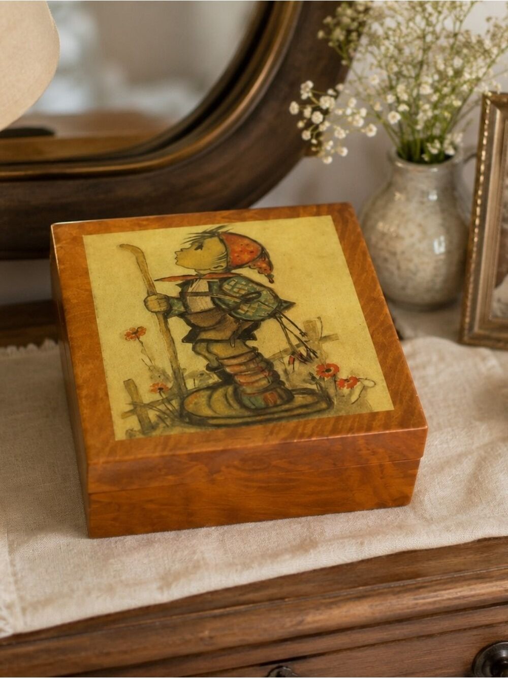 Vintage Albert Weiss Hummel Musical Jewelry Box | Swiss Movement Keepsake Box